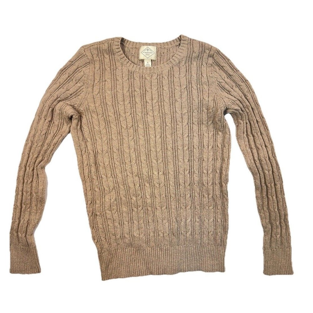 St Johns Bay Sweater Womens Medium BrownCable Knit Crew Long Sleeve Momcore Prep